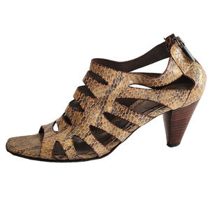 AQUATALIA Brown Beige Snakeskin Leather Cit Out Sandals Zip Size 7